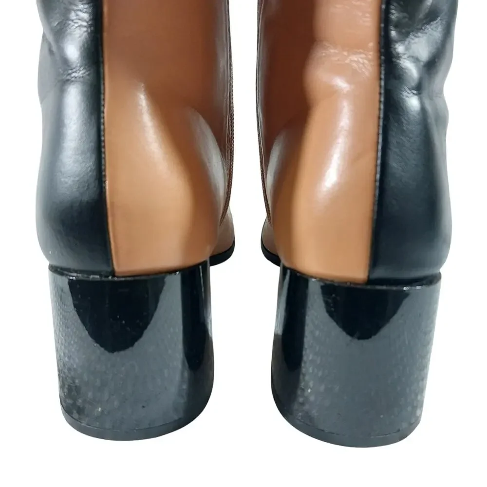 CODE Z! BLACK & TAN BEIGE SPLIT COLOR, CENTER SEAM, CHUNKY HEEL ANKLE BOOTS! 5M - Picture 9 of 12